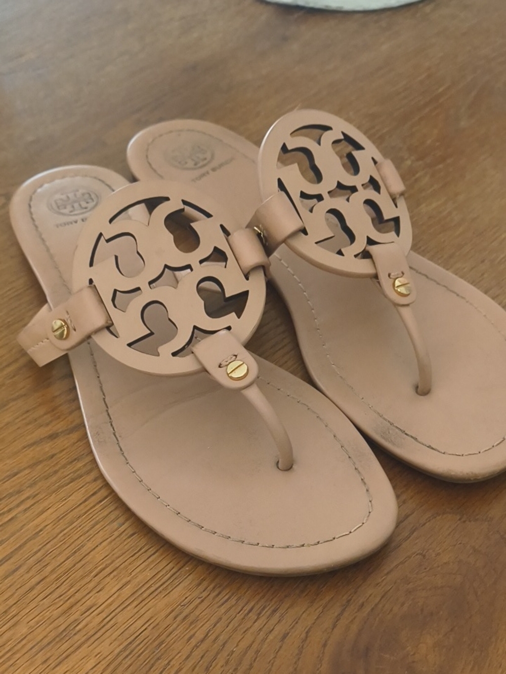 Tory Burch Blush Leather Logo Thong Sandals